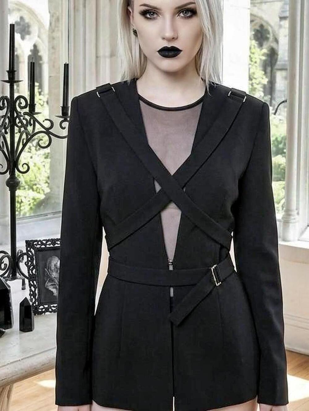 PLT Label Black  Black Avant-Garde Harness Strap Blazer
